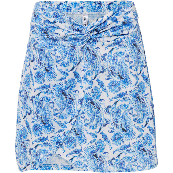 Bonprix Spódnica mini z dżerseju z nadrukiem lazurowo-perłowy niebieski - biały w deseń paisley