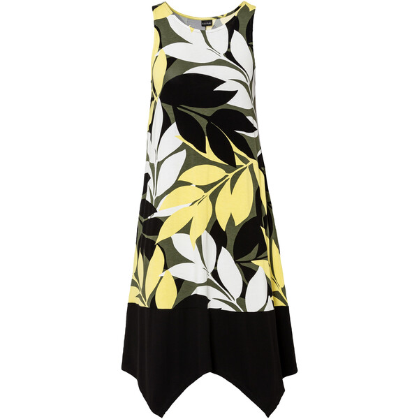Bonprix Sukienka z dżerseju ze zrównoważonej wiskozy czarno-kremowy żółty w kwiaty