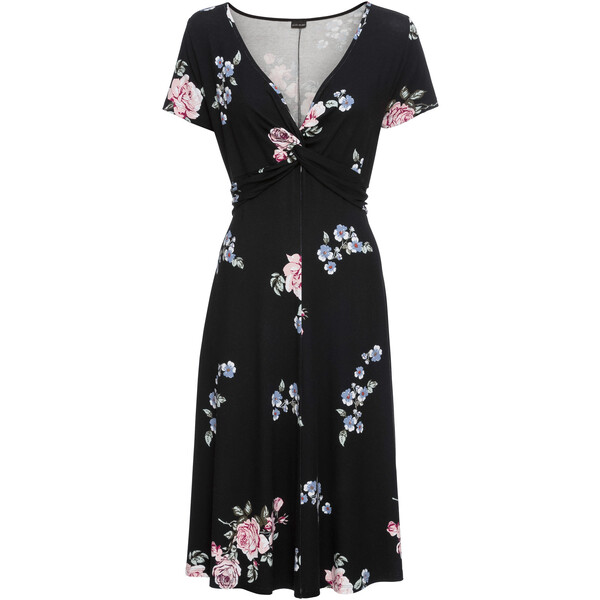Bonprix Sukienka z dżerseju ze zrównoważonej wiskozy czarny w kwiaty