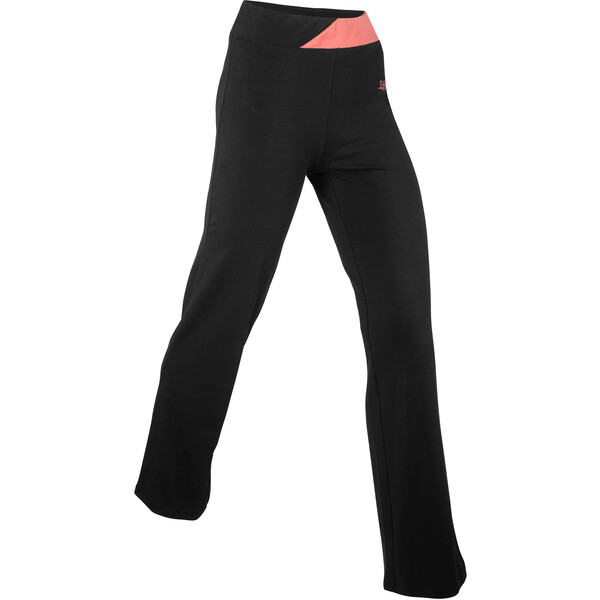 Bonprix Spodnie sportowe ze stretchem, poszerzane nogawki czarno-dymny koralowy