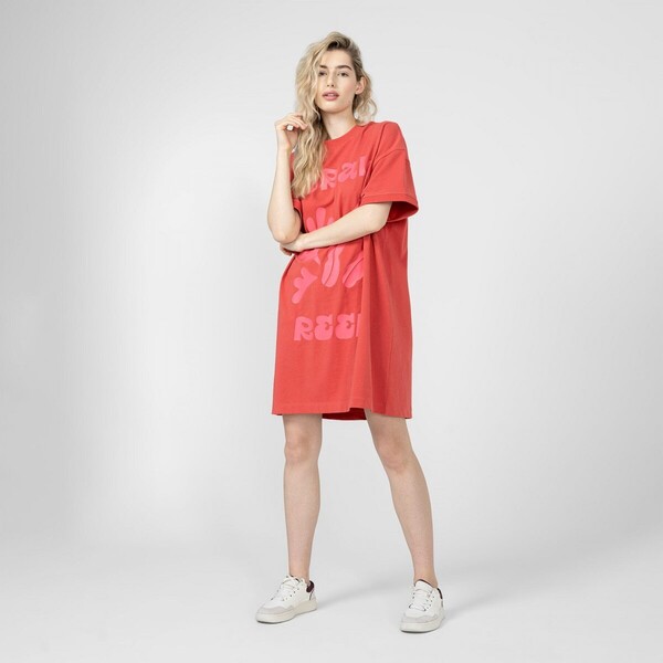 Outhorn Damska sukienka shirtowa z krótkim rękawem mini OUTHORN OTHSS23TDREF029 - czerwona