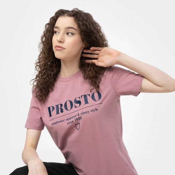 Damski t-shirt z nadrukiem PROSTO Doji - różowy