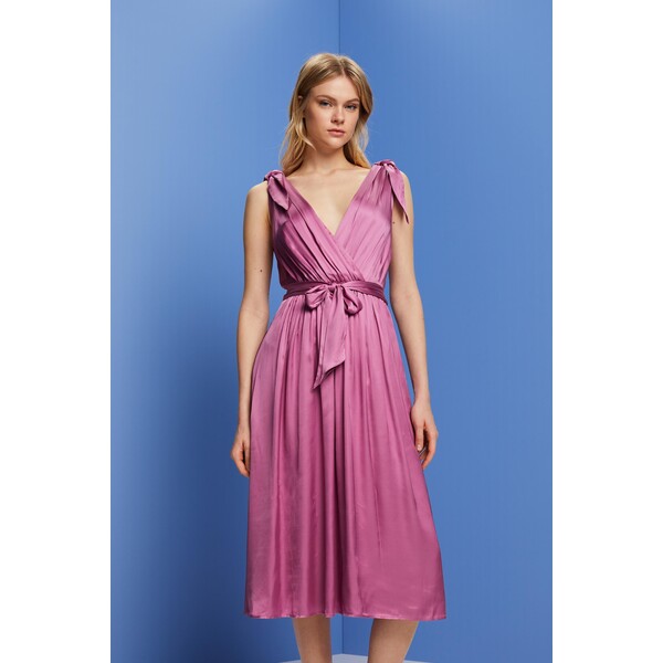 Esprit Satynowa sukienka midi z wiązaniami na ramionach 043EO1E334_506