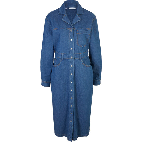 Bonprix Sukienka dżinsowa ze stretchem niebieski denim "used"