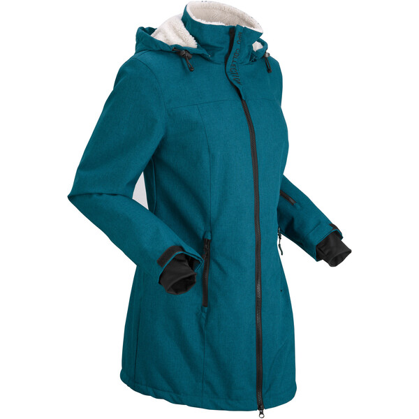 Bonprix Długa kurtka outdoorowa funkcyjna z polarem barankiem niebieskozielony morski