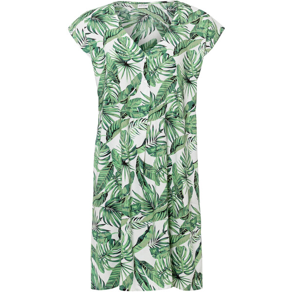 Bonprix Sukienka z nadrukiem ze zrównoważonej wiskozy biel wełny - zielony w roślinny wzór