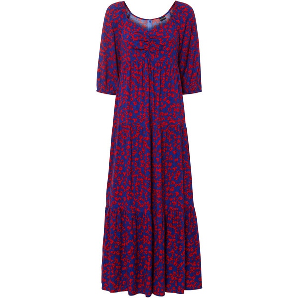 Bonprix Długa sukienka maxi ze zrównoważonej wiskozy niebiesko-czerwony w roślinny wzór