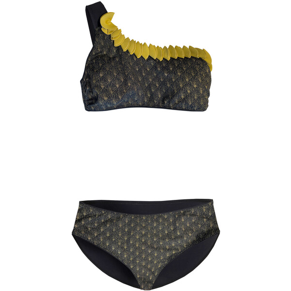 Bonprix Ekskluzywne bikini (2 części) z biustonoszem one shoulder, z poliamidu z recyklingu czarno-złoty