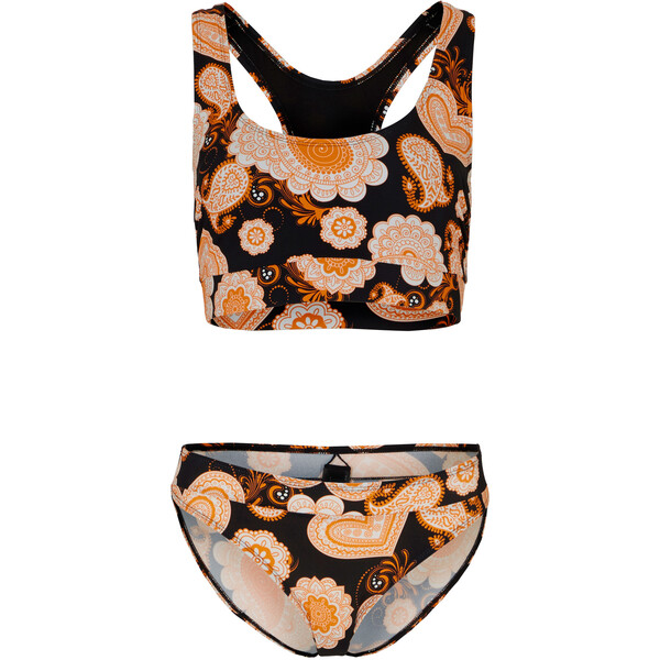 Bonprix Bikini bustier (2 części), z poliamidu z recyklingu czarno-pomarańczowy w deseń paisley