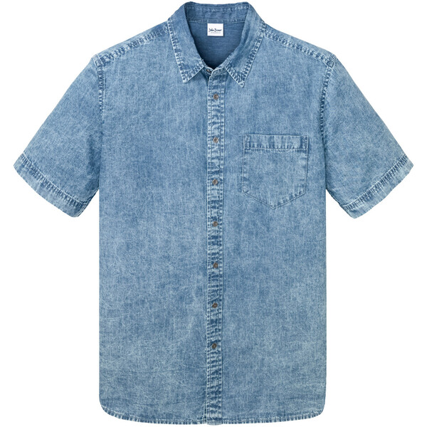 Bonprix Koszula dżinsowa z efektem wytarcia, krótki rękaw jasnoniebieski denim "used"
