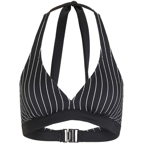 Bonprix Biustonosz bikini z ramiączkami łączonymi na szyi, z poliamidu z recyklingu czarny w paski