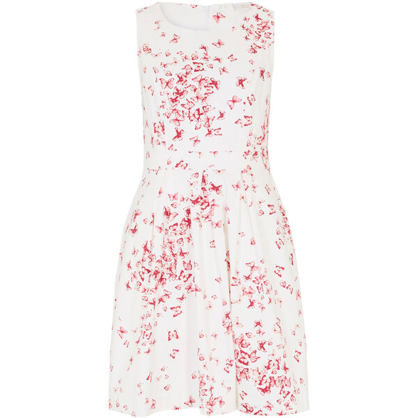 Bonprix Sukienka z nadrukiem w motyle biel wełny + różowy