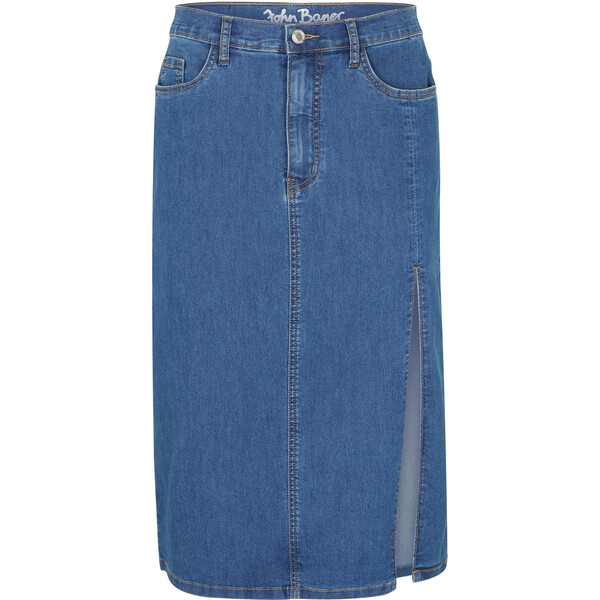 Bonprix Spódnica dżinsowa ze stretchem i rozporkiem niebieski denim "used"