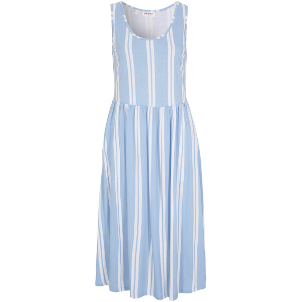 Bonprix Sukienka shirtowa midi w paski perłowy niebieski - biały w paski