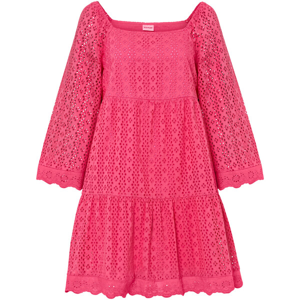 Bonprix Sukienka z ażurowym haftem różowy flamingowy
