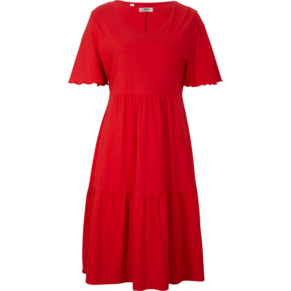 Bonprix Sukienka z falban, w długości do kolan, z bawełny czerwony pomidorowy
