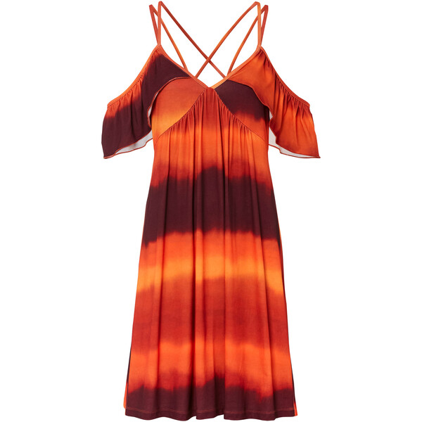 Bonprix Krótka sukienka z falbanami pomarańczowy z nadrukiem