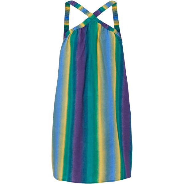 Bonprix Sukienka lniana w cieniowanych kolorach liliowo-ciemnoszmaragdowy - matowy żółty - niebieski