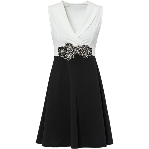 Bonprix Sukienka z dżerseju z aplikacją z koronki czarno-biały