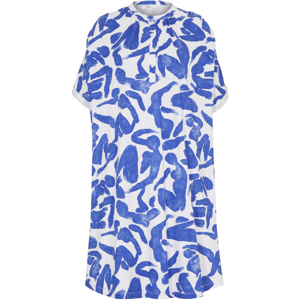 Bonprix Sukienka bawełniana z kieszeniami błękit kamieni szlachetnych - biały z nadrukiem