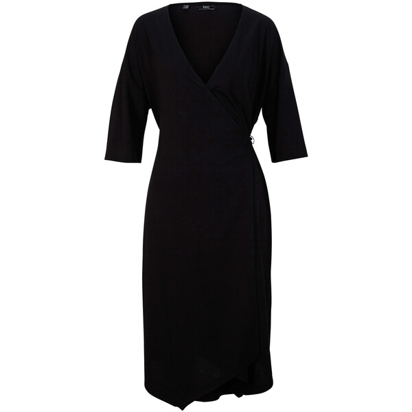Bonprix Sukienka z efektem założenia kopertowego, z dłuższymi bokami czarny