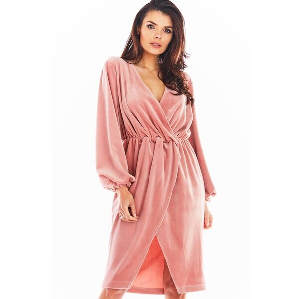 Awama Sukienka A406 Różowy Basic Fit