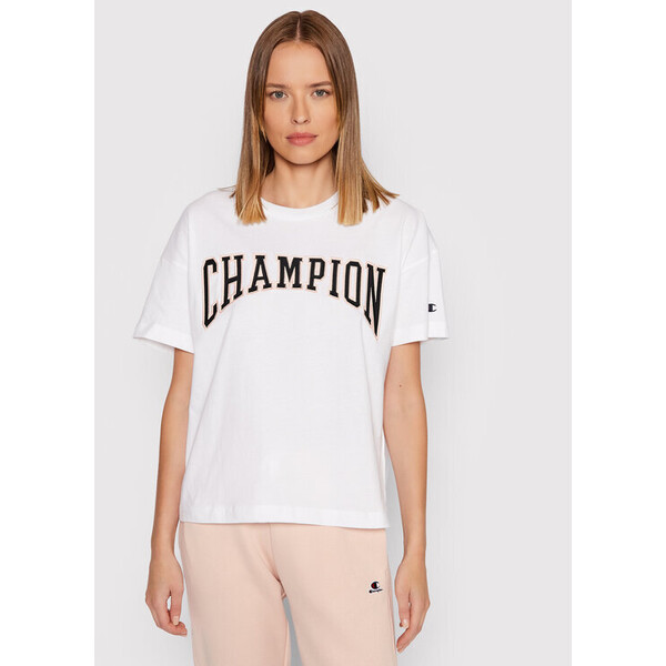 Champion T-Shirt Collegiate Logo 114526 Biały Oversize