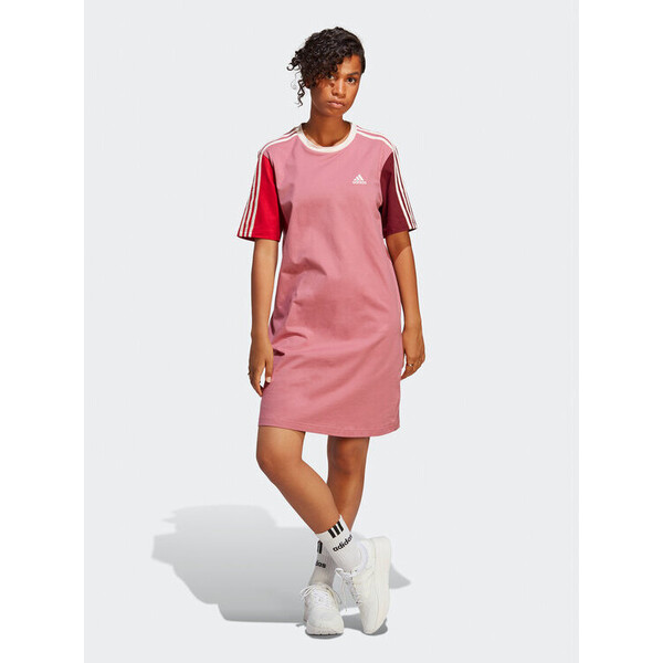 adidas Sukienka codzienna Essentials 3-Stripes Single Jersey Boyfriend Tee Dress IC1461 Różowy Loose Fit