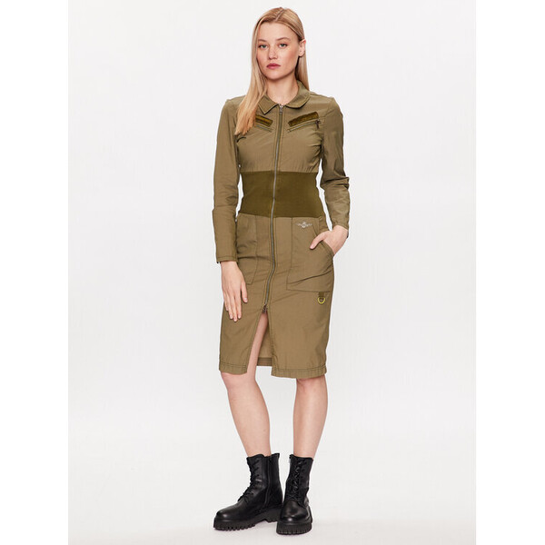 Aeronautica Militare Sukienka koszulowa 231VE081DCT2987 Zielony Slim Fit