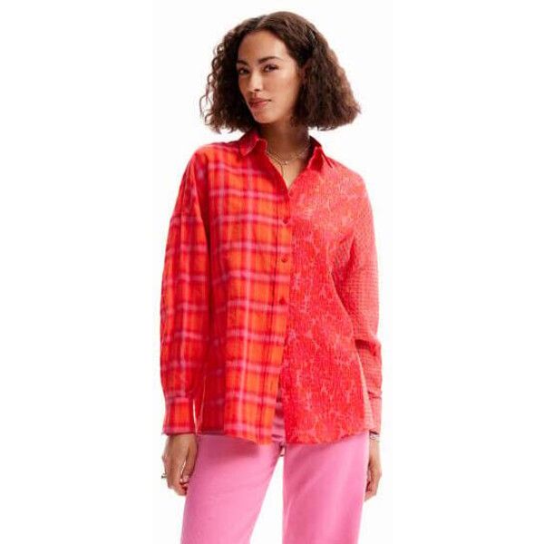 Desigual Koszula oversize w nadruk w patchworkowy deseń i kratę 23SWCW027002