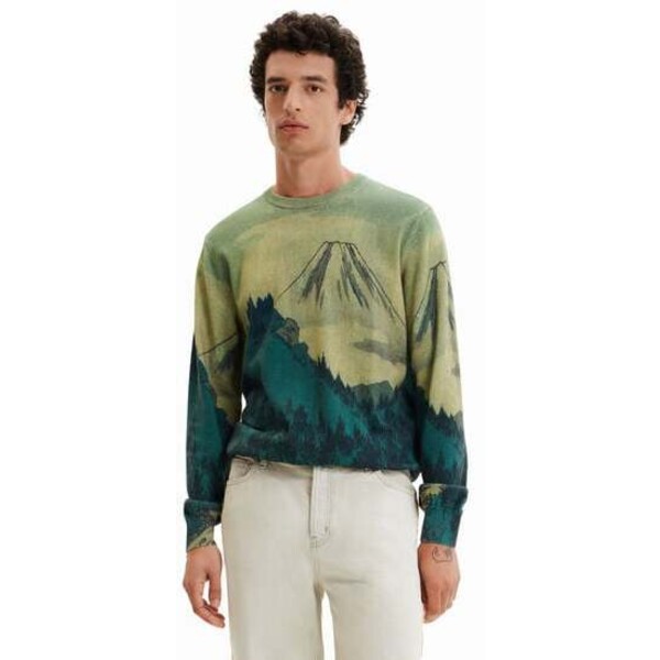 Desigual Sweter z cienkiej dzianiny z motywem pejzażu 23SMJF086124