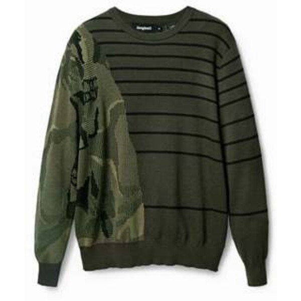 Desigual Żakardowy sweter w paski i z nadrukiem moro 22SMJF044092