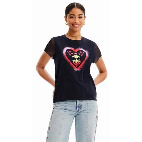 Desigual Koszulka z nadrukiem w stylu arty w serca 23SWTKXE5001