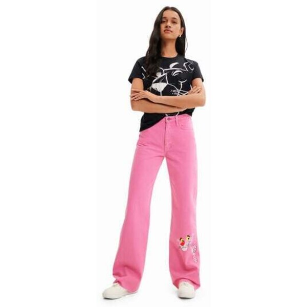 Desigual Spodnie dżinsowe wide leg z Różową Panterą 23SWDD613056