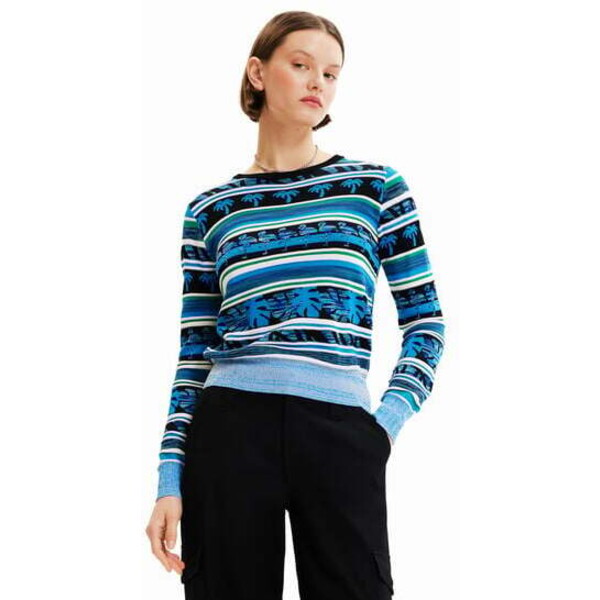 Desigual Sweter w ornamentalne wzory w stylu tropikalnym 23SWJF275020