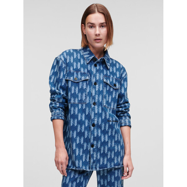 KARL LAGERFELD Koszula jeansowa Monogram 225W1408 Niebieski Oversize