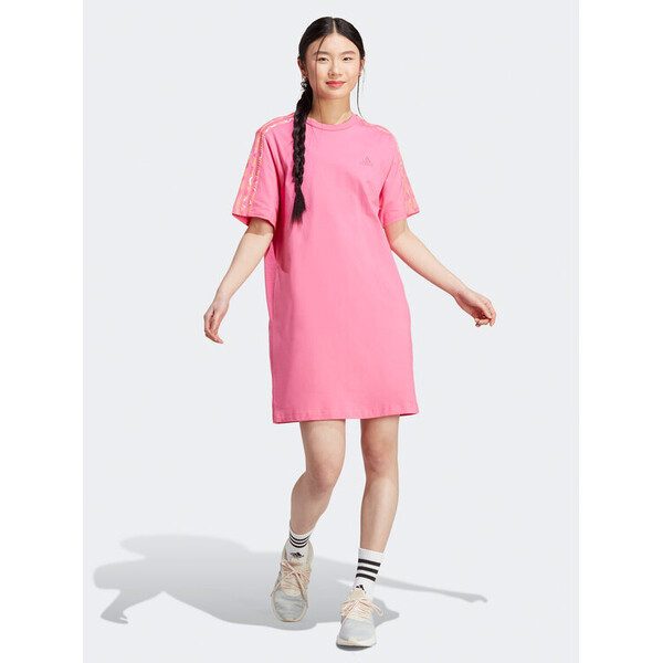 adidas Sukienka codzienna Essentials 3-Stripes Single Jersey Boyfriend Tee Dress IC1459 Różowy Loose Fit