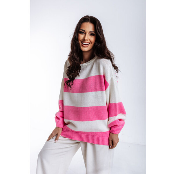 Ooh la la Sweter Sweter PINK- WHITE STRIPES Różowy Oversize