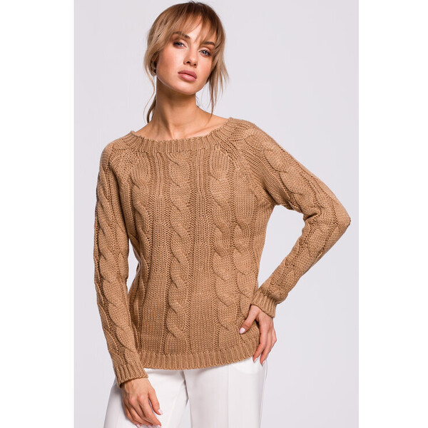 Made of Emotion Sweter M511 Beżowy Basic Fit