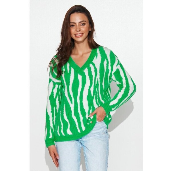 Numinou Sweter NU_S85 écru + zielony Zielony Comfort Fit