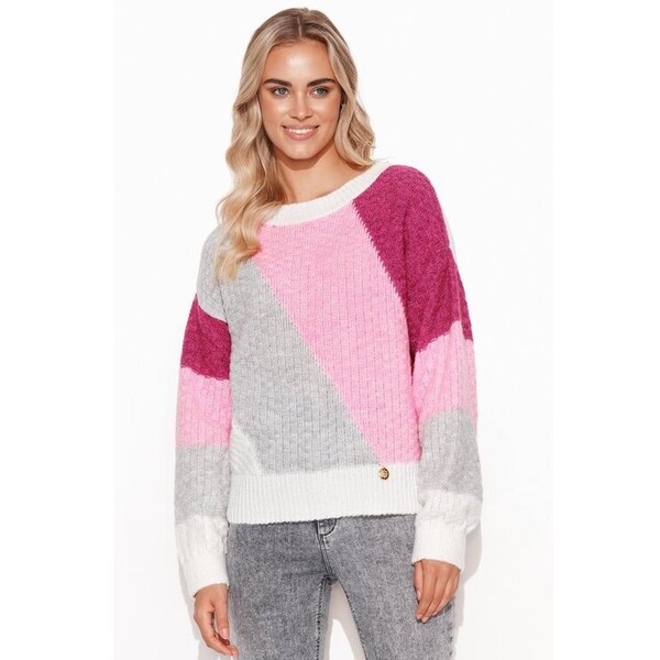 Makadamia Sweter S130 ECRU+BABY PINK Różowy Oversize