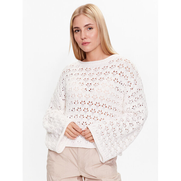 Gina Tricot Sweter Knitted openwork sweater 19466 Biały Regular Fit