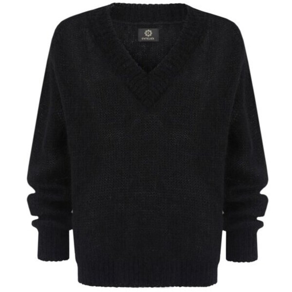 Entelier Sweter z dekoltem Czarny Comfortable Fit