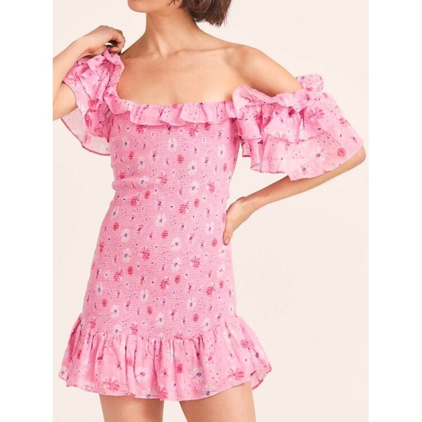 Love Shack Fancy Sukienka letnia D1495-1033 COBLZ Różowy Slim Fit