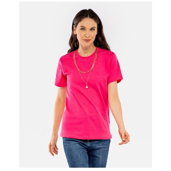 Perso T-Shirt z naszyjnikiem z perłą Różowy Slim Fit