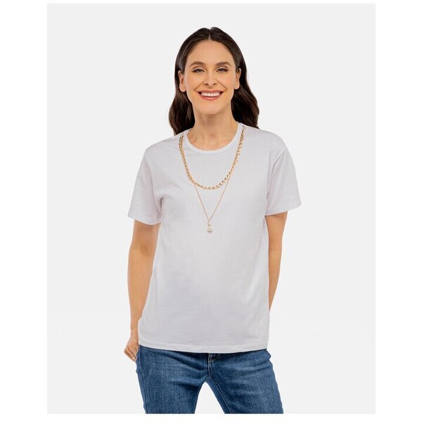 Perso T-Shirt z naszyjnikiem z perłą Biały Slim Fit