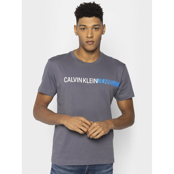 Calvin Klein Jeans T-Shirt Stripe Institutional Logo J30J314808 Szary Slim Fit