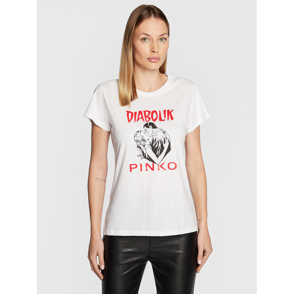 Pinko T-Shirt DIABOLIK Fabiana 1L1098 Y5SN Biały Regular Fit