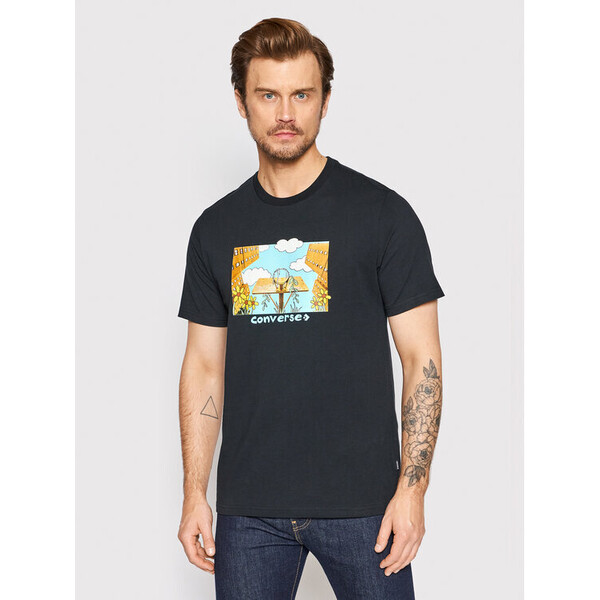Converse T-Shirt Overgrown Hoops 10023257-A01 Czarny Standard Fit
