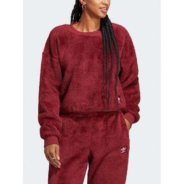 adidas Bluza Essentials+ Fluffy Teddy Sweater HY1725 Czerwony Loose Fit